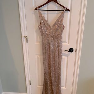 V neck formal Gold Sequins Dress
